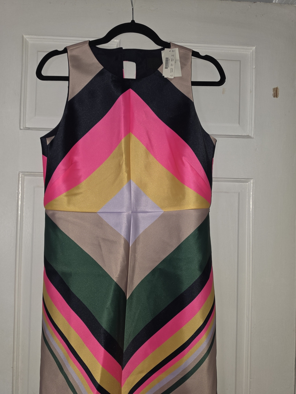 J. Crew Sleeveless Chevron Midi Dress in Pink, Green, Gold, Black, Cream - Picture 4 of 5